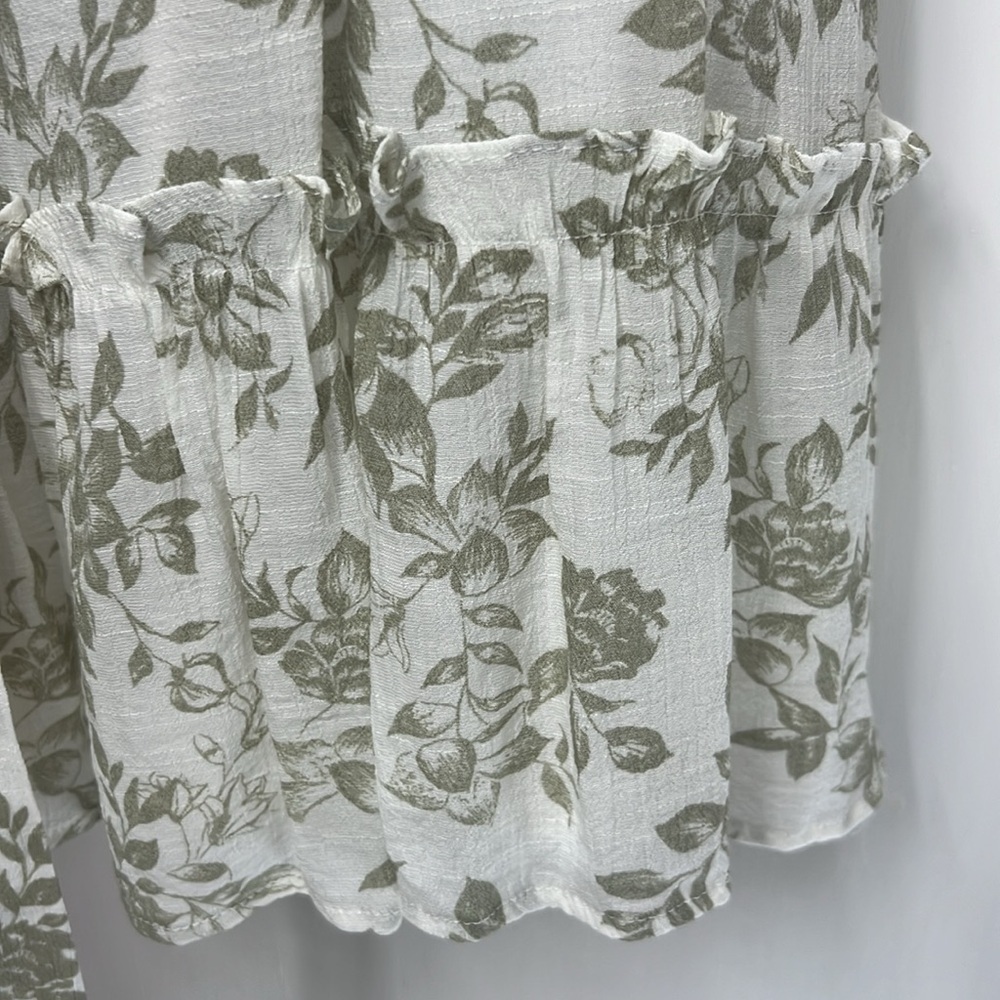 5. Mine Dress, white with green floral design spaghetti straps, elastic waist - Picture 4 of 11